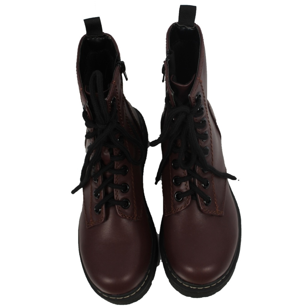 Size 5.5 Wine Faux Leather Lace Up Lug Sole Milita - Picture 4 of 7